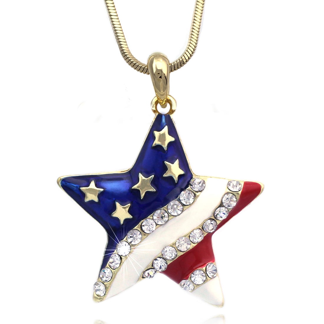 Jewels By Lux 14K Yellow Gold American Flag Pendant 