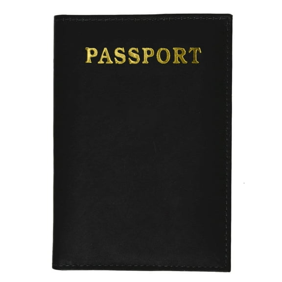 menswallet Genuine Leather Passport Cover Holder Wallet Case Travel Gold Embossed 601 CF (C) Black