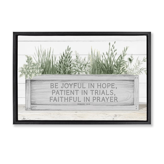 Stupell Industries Cottage Be Joyful Flower Box Black Floating Frame Canvas Art, 25 x 17, by Janice Gaynor