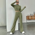 thumbnail image 5 of ZACPNCV Women New Knitted Long Sleeve Set Hoodie Loose Pants Two Piece Set Long Sleeve Round Neck Top/Shirt Suit Olive Green, 5 of 8