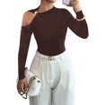 thumbnail image 3 of Womens Cold Shoulder Long Sleeve Top Asymmetrical Loose Casual Shirts Khaki XXL, 3 of 8