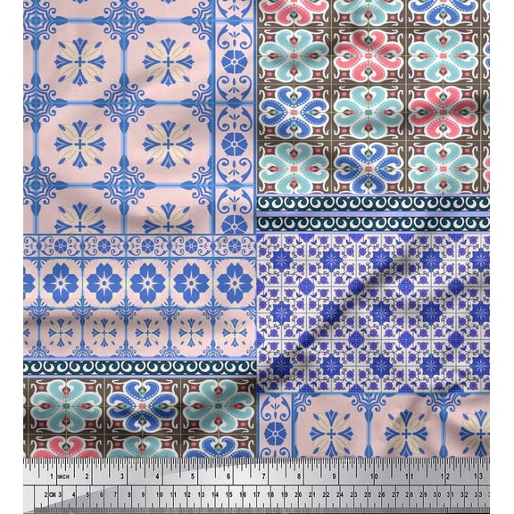 Soimoi Polyester Georgette Fabric Check & Damask Patchwork Fabric Prints By Yard 42 Inch Wide