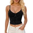 thumbnail image 2 of Sparkly Crop Camisole Tops for Women V Neck Spaghetti Strap Glitter Silk Cami Tank Tops Rave Party Clubwear, 2 of 4