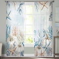thumbnail image 3 of Thanksgiving Coastal Semi Sheer Curtains 63 Inch Length 2 Panels Set, Blue White Pumpkin Starfish Coral Sheer Kitchen Curtain Privacy Voile Window Curtain for Living Room Bedroom Rod Pocket Drapes, 3 of 7