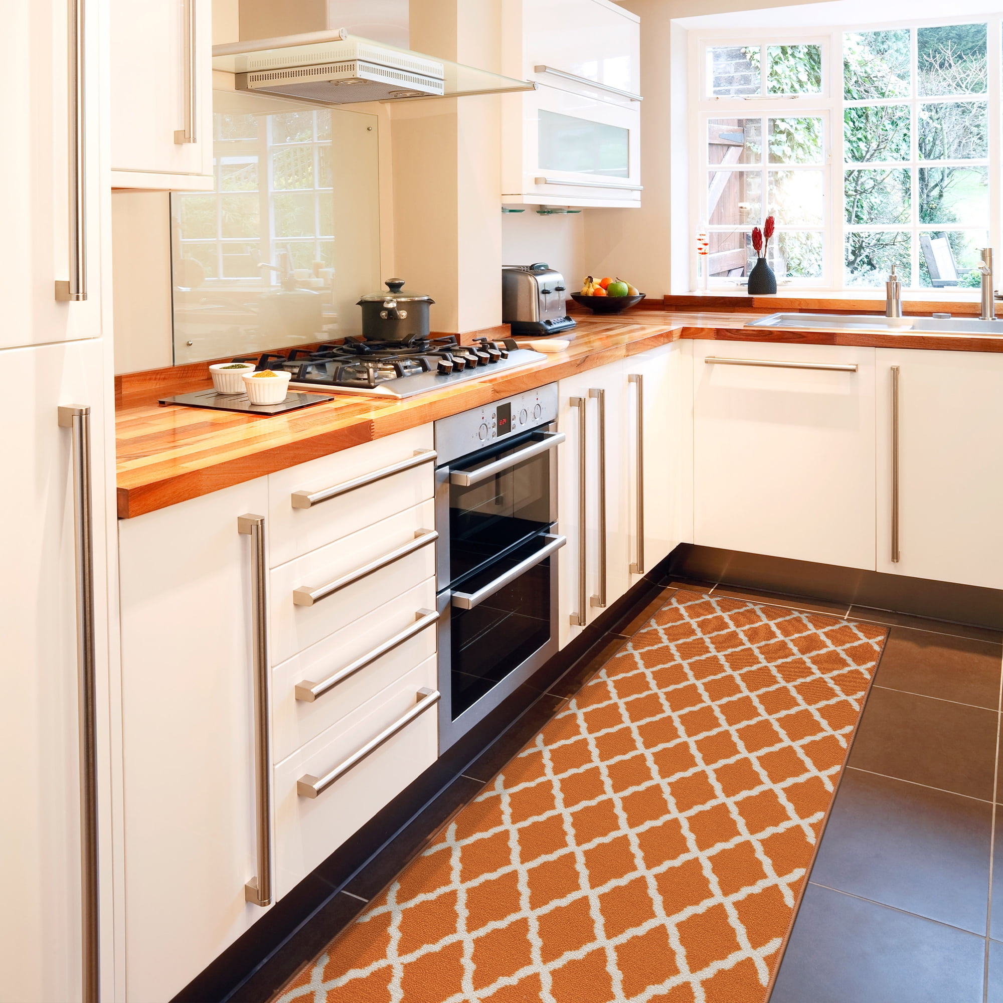Ottomanson Non-Slip Hallway Runner Rug 2'2" x 6' Perfect for High Traffic Areas, Orange Trellis