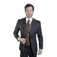 thumbnail image 2 of Statement 3pc Navy Plaid Suit, Flat Front Pants, 2 Button Super 150's, Italian Wool Fabric By Alberto Nardoni Brand Designer, 2 of 3