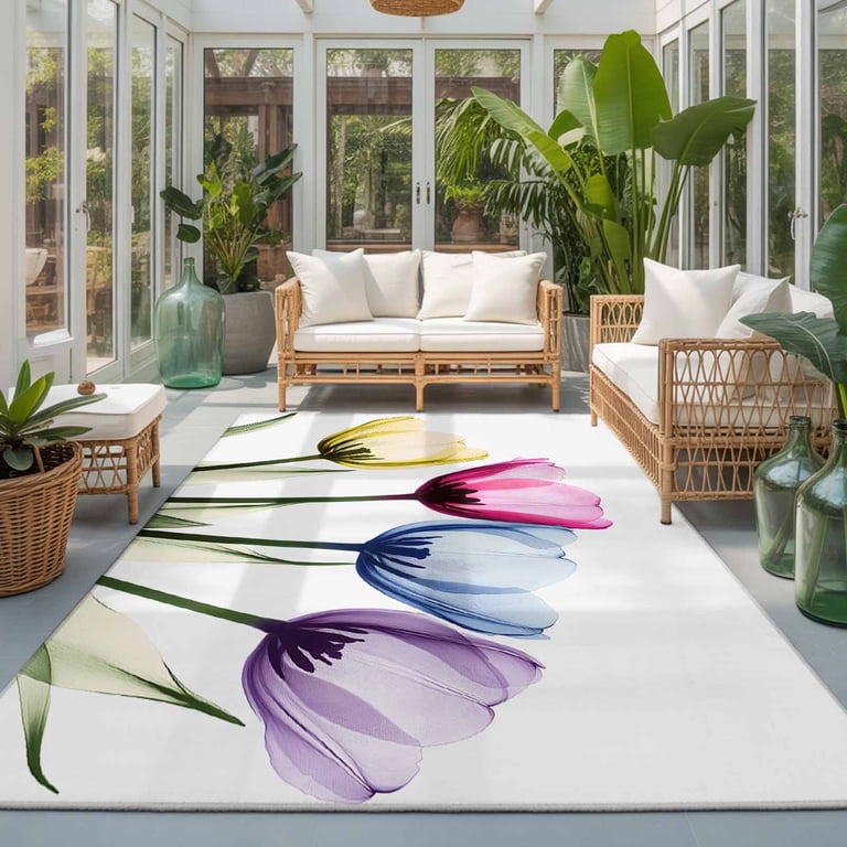 USA RUG / チューリップ柄 Area Rugs 2.7'x5', Colorful Tulip Carpet Runner Indoor Outdoor