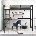 thumbnail image 2 of Loft Bed Twin Size with Desk, Twin Loft Bed with 13" High Full Length Guardrail and 4 Steps, Built-in Under Bed Shelf, Heavy Duty Metal Loft Bed Twin, Twin Size Loft Bed for Teens, Adults, Black, 2 of 9