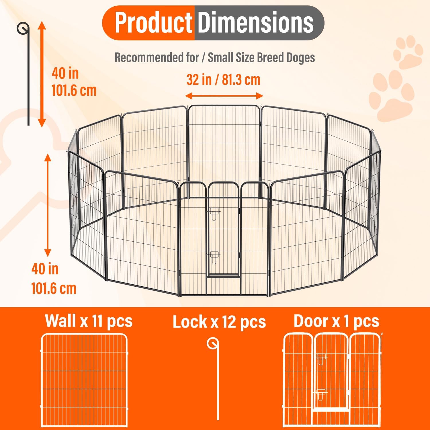 FDW 12 Panels 40 inch Black Folding Metal Exercise Pen, Heavy Duty Portable Fence Indoor Outdoor for Puppy