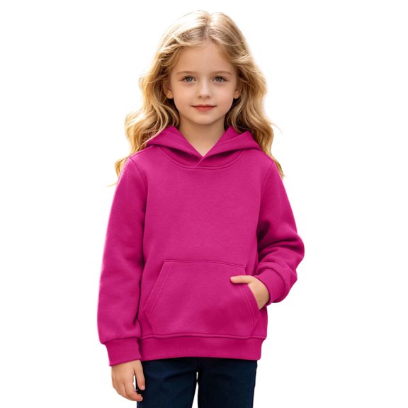 Gtoiithly Girls Long Sleeve Solid Color Hooded Sweatshirt Pullover Top For Kids Casual Comfortable Loose Fit Long Sleeve Soft Hoodie For Kids Hot Pink-B 4-5 Years