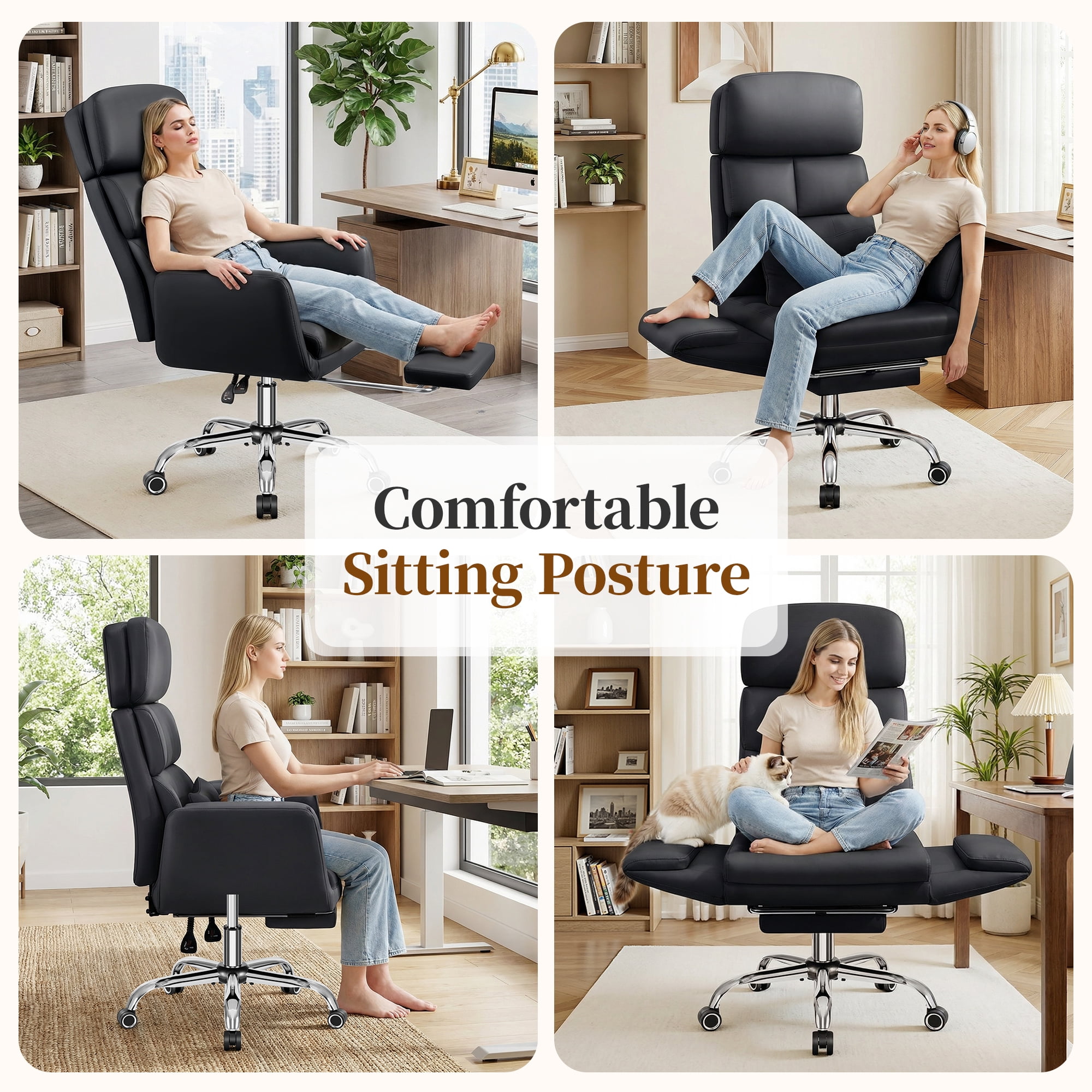 COOLHUT Big and Tall Office Chair 500LBS, Wide Seat Executive Office Desk Chair with Adjuatable Armrests and Headrest, PU Leather Hight Back Computer Chair with Footrest and Lumbar Suppor, Black