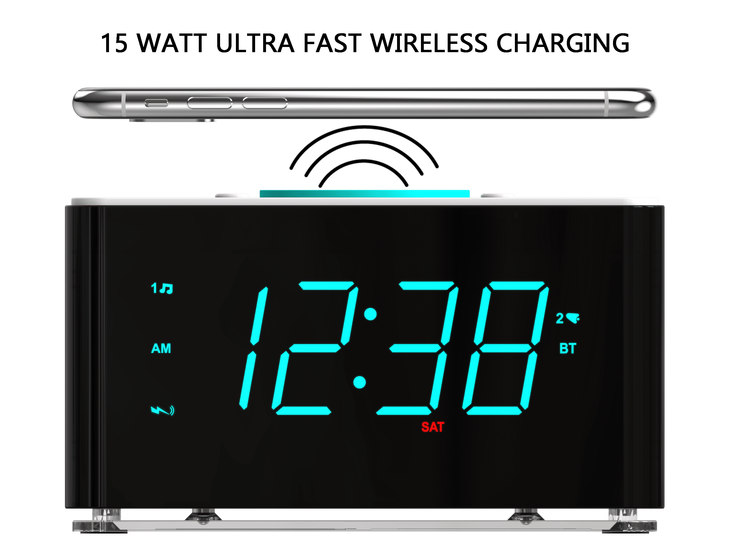 Emerson SmartSet 15W Wireless Ultra Fast Charging, Dual Alarm