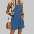 thumbnail image 2 of YABCSAZ Jumpsuits for Women Sleeveless Round Neck Short Jumpsuit Summer Romper Solid Color One Piece Bodysuit Casual Outfits Loose Shorts Trendy Jumpsuits Jeans with Pockets, 2 of 6