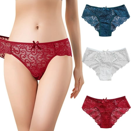 

ZMHEGW Panties For Womens Ruffle Waist Three-Piece Bow Lace Low Comtable Hollow Women Underwear Briefs