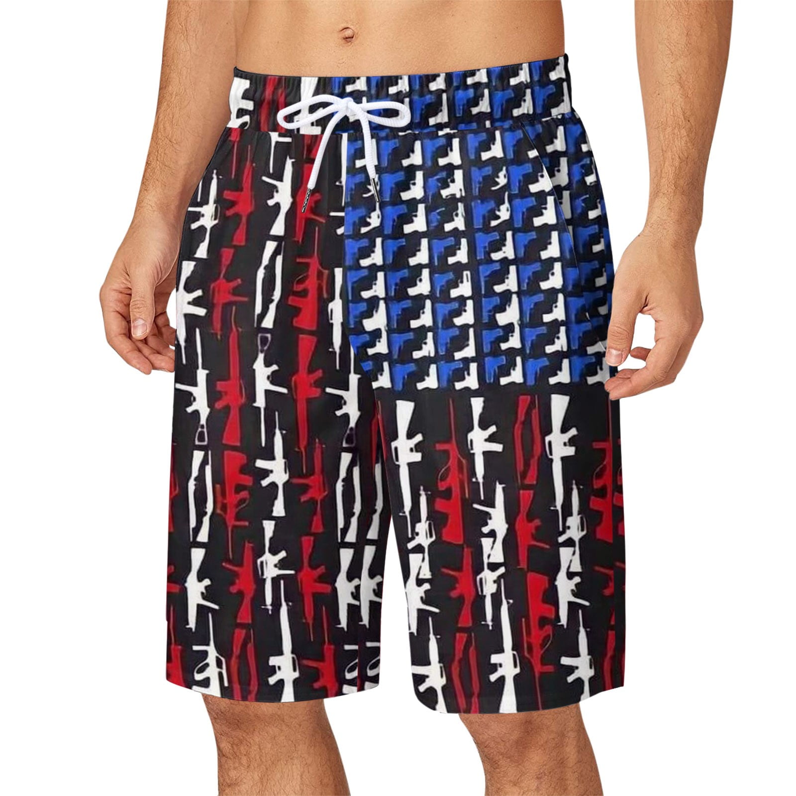 Yomiafy Mens USA Flag Print Short Pants Sports Quick Dry Shorts Surf Beach Swim Trunks 