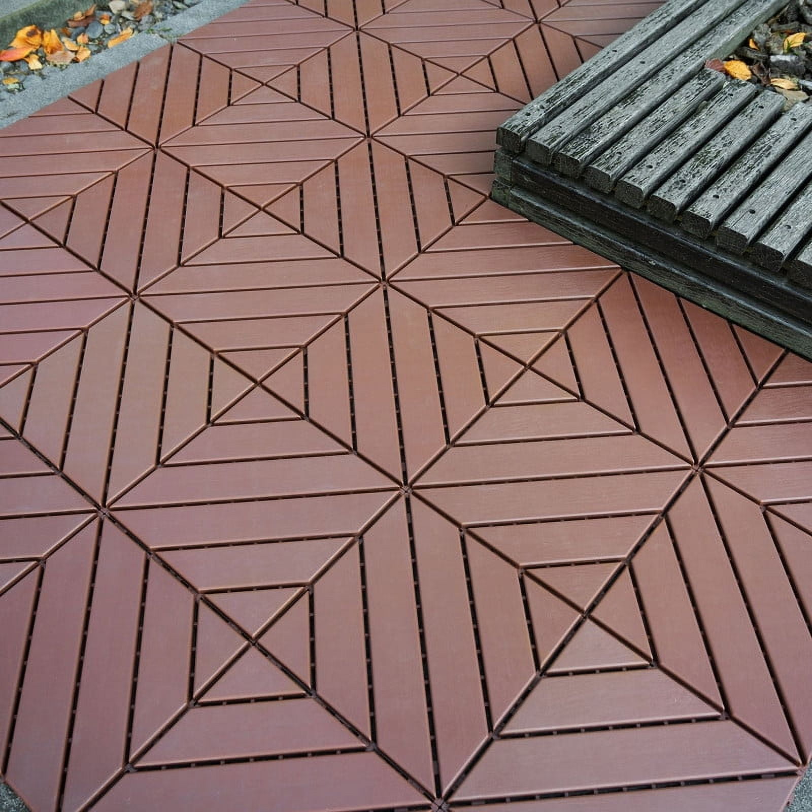 Aukfa 44 Pack Interlocking Deck Tiles, 12"X12" Waterproof Outdoor Flooring for Patio, Garden, Deck, Poolside, Backyard, Brown