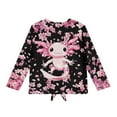 thumbnail image 5 of Xoenoiee Axolotl Cherry Blossom Print Girls Long Sleeve Shirts Tie Hem Fall T-Shirt Round Neck Tops Blouse Pullover Tunic Outfits Fall Clothes, 5-6 Year, 5 of 7