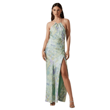 ASTR the Label Women's Purple Abstract Elynor Satin Halter Maxi Dress, Size M