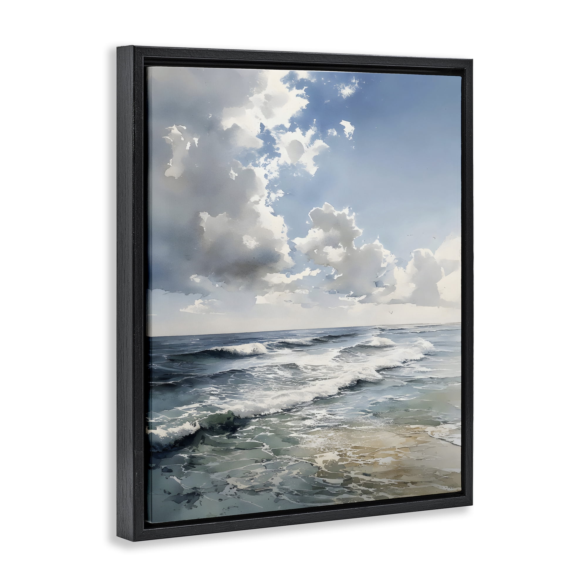 Stupell Industries Soft Waves & Clouds Black Framed Floater Canvas Wall Art, design by Franklyn Gregory