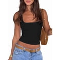 thumbnail image 2 of Women Summer Square Neck Tank Tops Workout Cropped Ribbed Summer Camisole Sleeveless Clothes Black S, 2 of 10