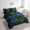 thumbnail image 2 of Castle Fairy Abstract Neon Block King Bedding 7pcs,Minimalism Futuristic Cubes King Bed in a Bag,Green Blue Black,Reversible, 2 of 7