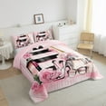 thumbnail image 3 of Manfei Pink Fashion 3 Pieces Queen Comforter Set,High Heels Bedding Sets,Flower Cosmetics Bedding Comforter Set,Microfiber Floral Bedroom Decorative,Reversible, 3 of 8