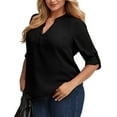 thumbnail image 2 of WellSize 3/4 Roll Sleeve Work Shirts for Women Plus Size Tunic Tops Flowy V Neck Button Down Blouses with Pockets, 2 of 8