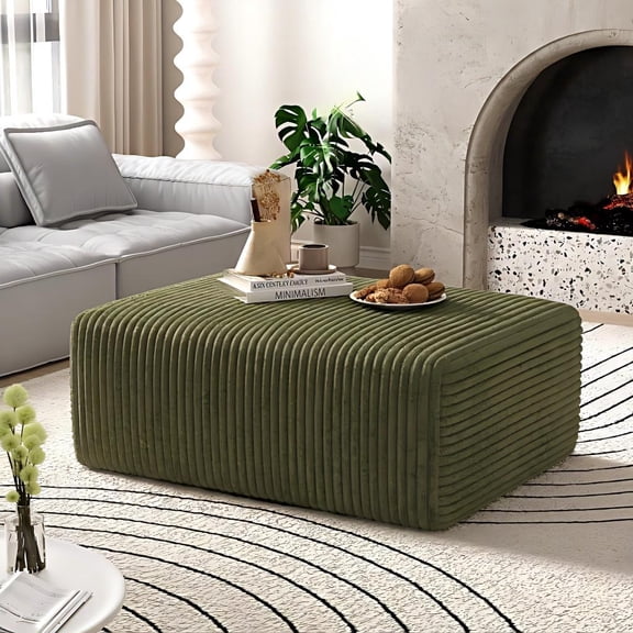 Large Oversized Corduroy Ottoman Footrest for Sofa Large Rectangle Floor Bench Extra Seating Coffee Table for Living Room, No Assembly (Sage Green)