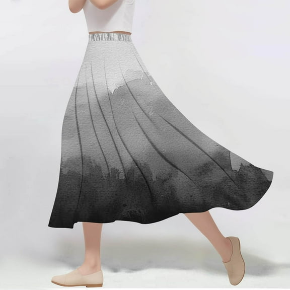 Maoxin Women Skirt Women's Casual Flowers Printed line Elastic Waist Skirt ,Black,S