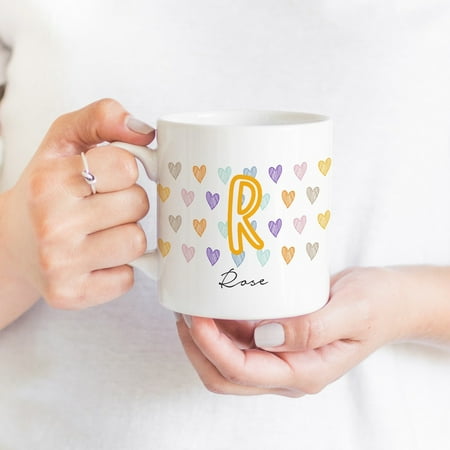 Personalised Mug with Cute Initial and Heart, Gift for Her, Personalized Coffee Mug with Name, Custom Name Mug