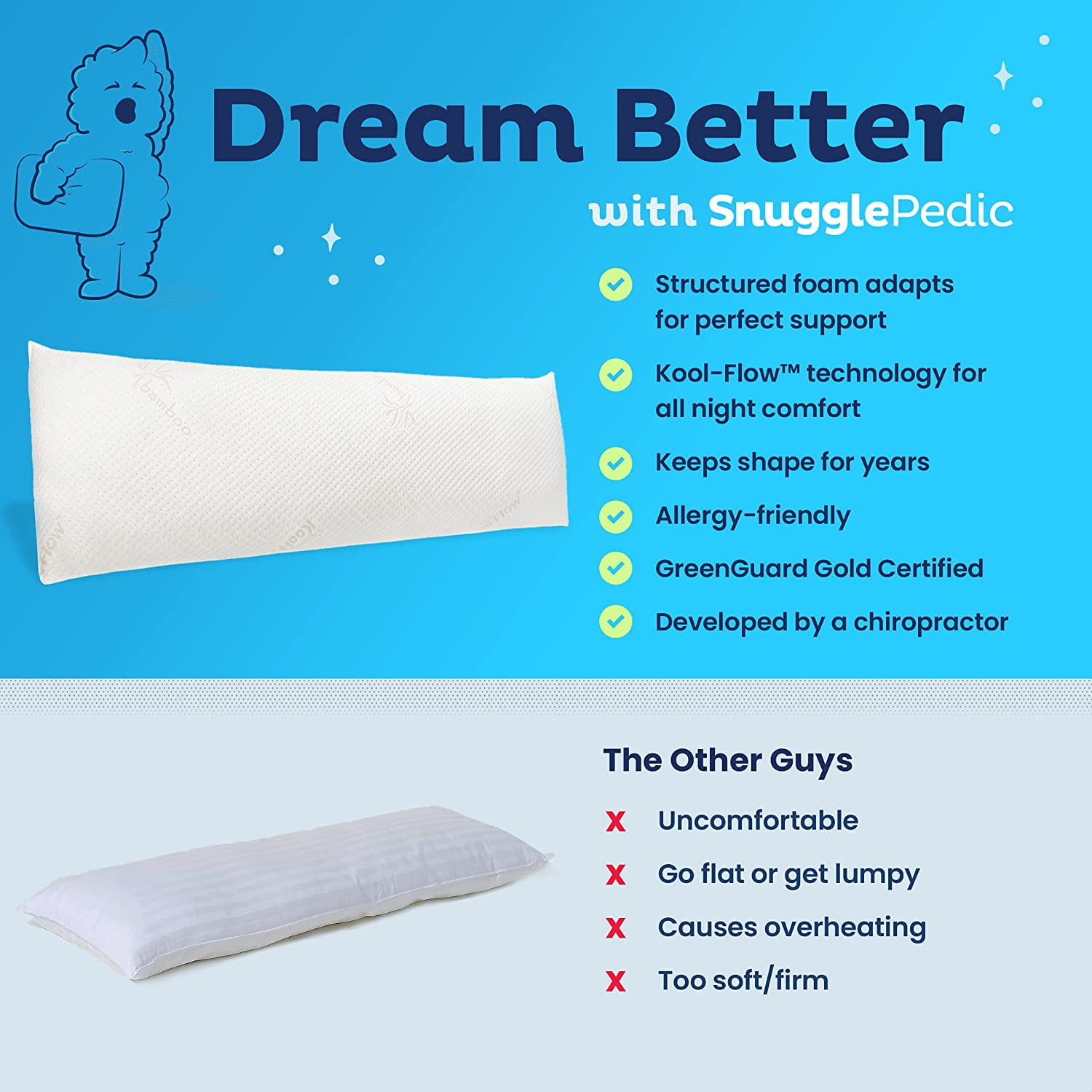 Snuggle-Pedic Full Body Pillow with Cooling Bamboo Cover - Thumbnail 5