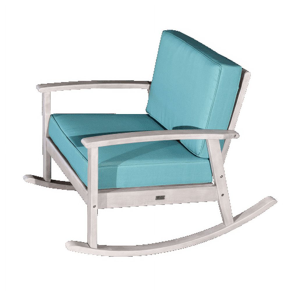 Rocking Chair, Outdoor Indoor Rocker Chair with Deep Seat Cushion and Thicken Backrest, Wooden Upholstered Leisure Armchair for Home Balcony Patio & Garden, Silver Gray Finish+Sage Cushions - image 2 of 3