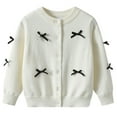 thumbnail image 4 of Abcomgle Girl Cardigan Sweater 7-8 Cute Bownot Long Sleeve Girls Cardigan Crewneck Button Down Knit Sweater Girls,13-14Years,White, 4 of 4