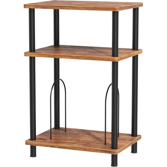 Record Player Stand, 3-Tier End Table with Vinyl Record Storage Shelf, Record Player Table with Adjustable Holder, Small Turntable Stand for Living Room, Bedroom, Rustic Brown and Black
