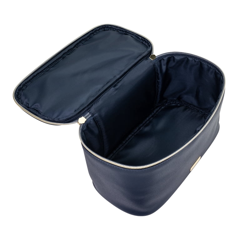 Navy Caviar-Textured Cosmetic Train Case with Gold Hardware photo 3