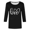 thumbnail image 4 of mihongmao Valentine Shirts for Women Loose Crewneck Ladies' Hearted-Printed Round Neck Three Quarter Sleeve 3/4 Sleeve T-shirt Loose Black 5X, 4 of 5