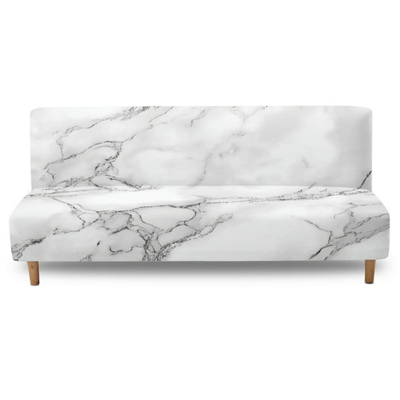 Xixirimido Armless Sofa Slipcover Stretch Futon Cover Queen Sofa Bed Covers Washable Elastic Couch Cover Home Furniture Protector, White Marble