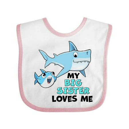 

Inktastic My Big Sister Loves Me with Cute Sharks Gift Baby Boy or Baby Girl Bib