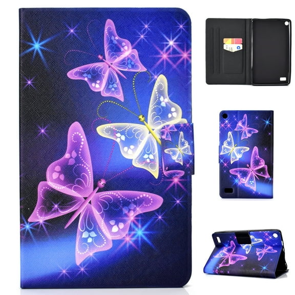 Kindle Fire 7-inch 2015/ 2017 Case, Allytech Smart Folio Stand Wallet Shell Cover with Auto Sleep Wake Feature for Amazon Kindle Fire 7"(5th/ 7th Generation, 2015/ 2017 Release), Sparkle Butterfly