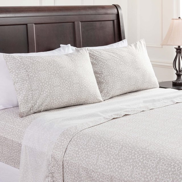 Chanasya Juego de sábanas de 3 piezas con estampado geométrico de damasco Ikat, 1 sábana encimera, 1 sábana bajera, 1 funda de almohada, sábanas de microfibra ultrasuaves y lujosas, color gris