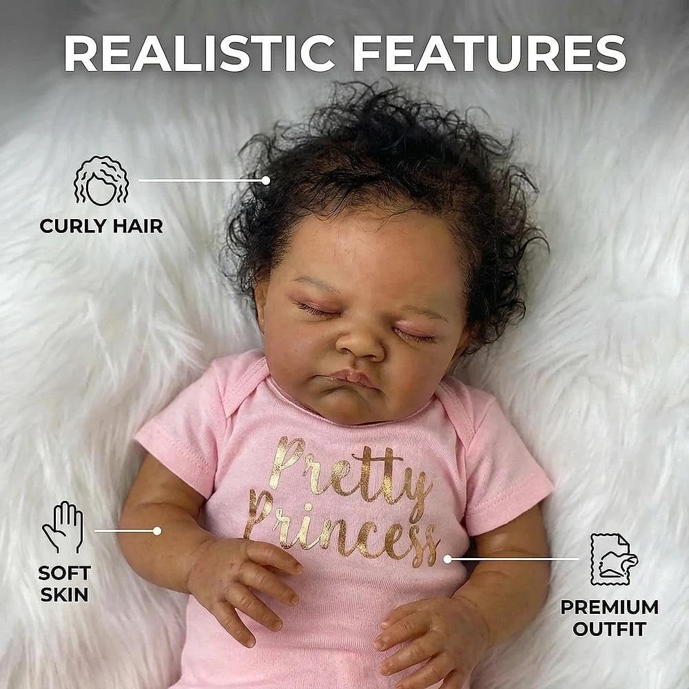 Biracial Reborn Baby Dolls Black Girl, 19 Inch Reborn Black Baby Dolls, Realistic Mixed Race Babys Doll, African American Toddler Doll with Hair, Lifelike Newborn Babies for Kids 3+