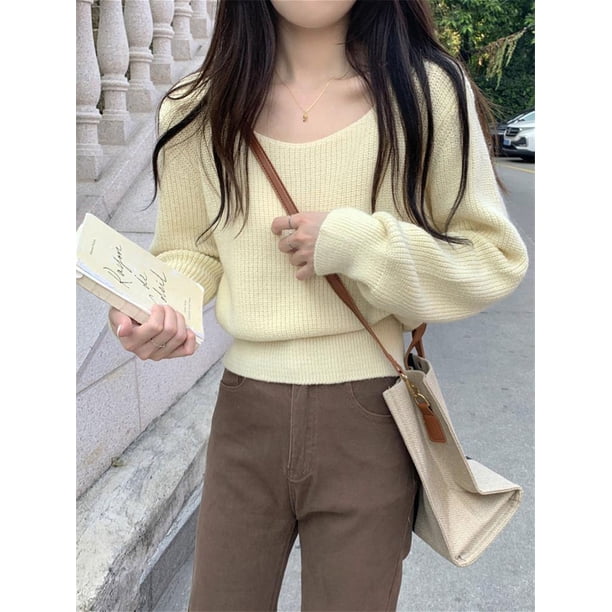 2024 Vintage Harajuku Lantern Long Sleeve Women Sweater Casual Korean Autumn Winter Knitwear Soft Warm Tops Chic Femme Sweater