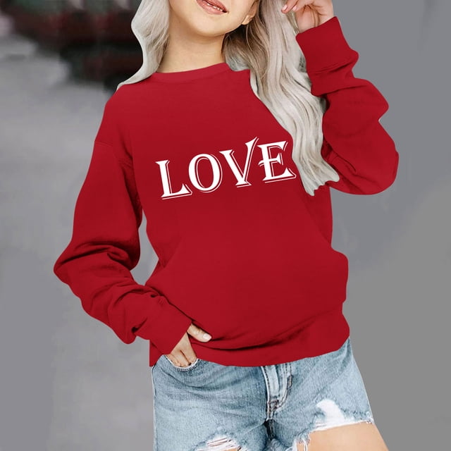 Milgrthf Chandail en Molleton Graphique Lettre de la Saint-Valentin pour Filles Mignon Manches Longues Col Rond Chandail Rouge 5 Ans