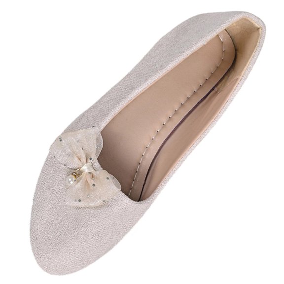 Gpaecead Women's Pearl Pendant Mesh Bow Ballet Flats Faux Suede Cushioned Slip On Non Slip Shoes For Weddings, Work And Parties, White