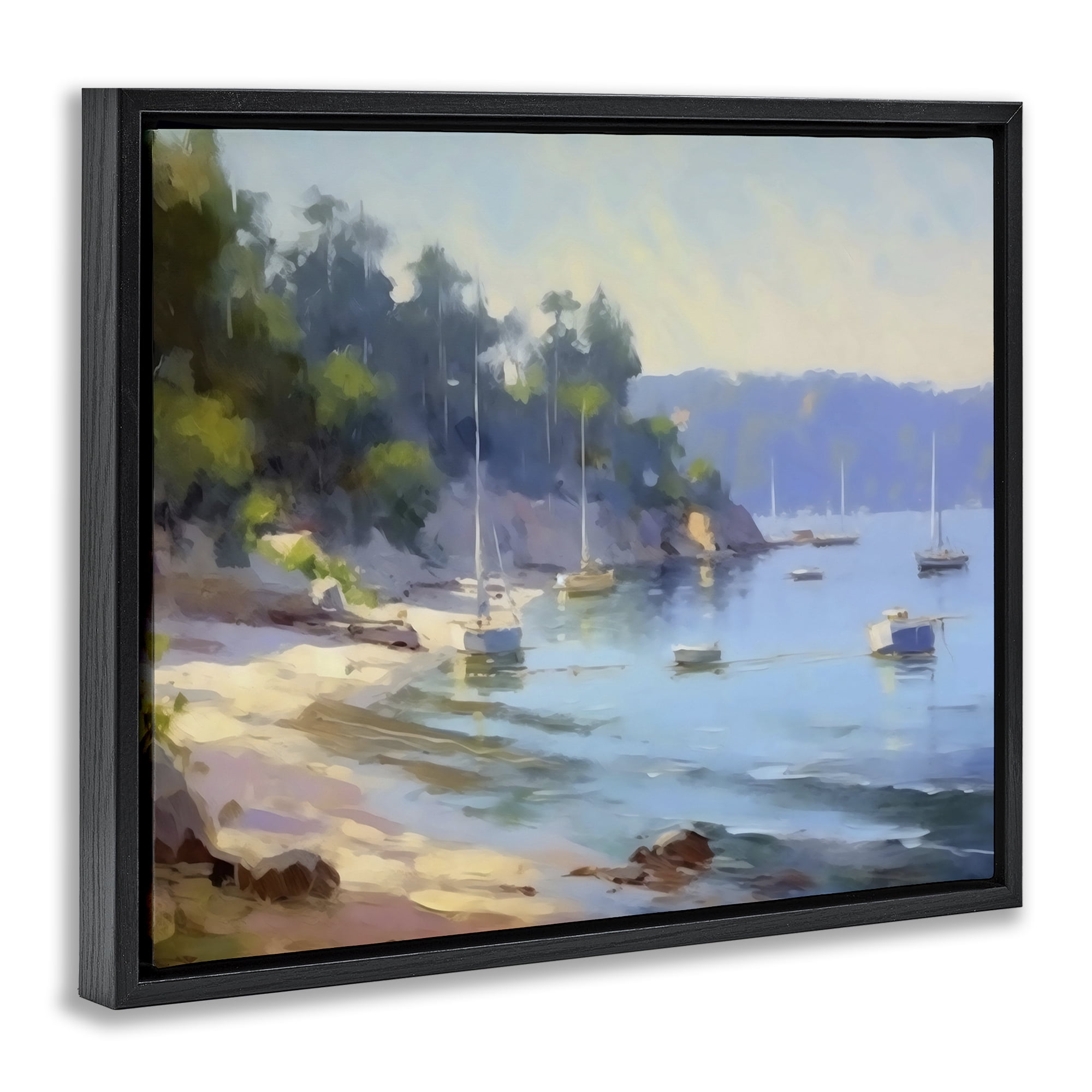 Stupell Industries Near The Shore Summer Sailing Black Framed Floater Canvas Wall Art, design by Creative Studio