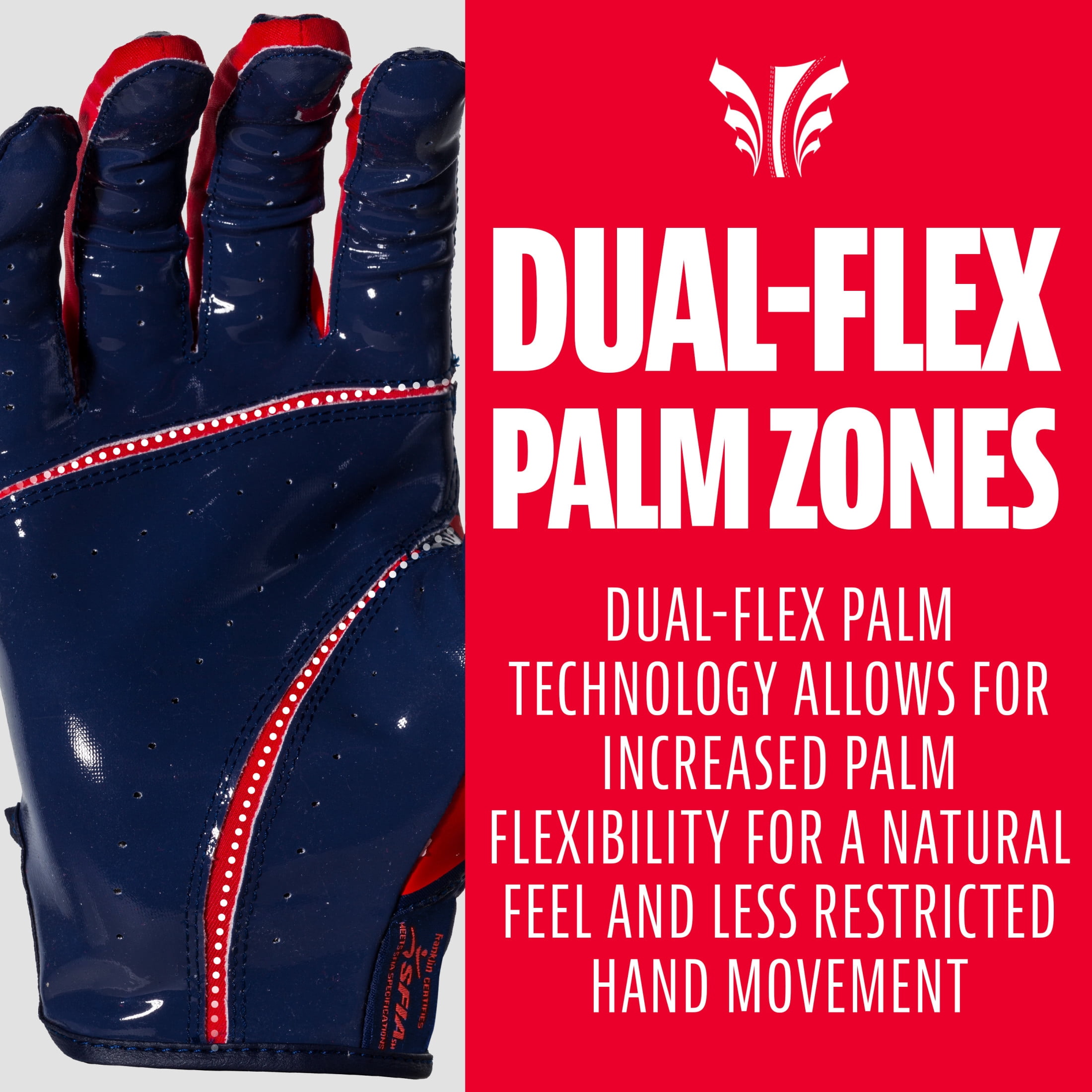 Franklin Sports Hi-Tack Premium Football Receiver Gloves - Navy/Red - Youth Large