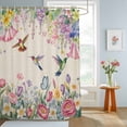 thumbnail image 4 of Shower Curtain Watercolor Floral Hummingbird Shower Curtains for Bathroom Decor, Waterproof Polyester Shower Curtain Set with Hooks, Standard Size 72" x 72" Spring Plant Linen Texture, 4 of 9