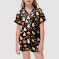 thumbnail image 2 of XZNPDUCQ Girls Pajamas 2 Piece Halloween Pumpkin Print Pajama Set Button Down Short Sleeve Shirt and Shorts Sleepwear Halloween Home Short Sleeve T+Shorts Pajama Set (12-13 Years,Orange), 2 of 4