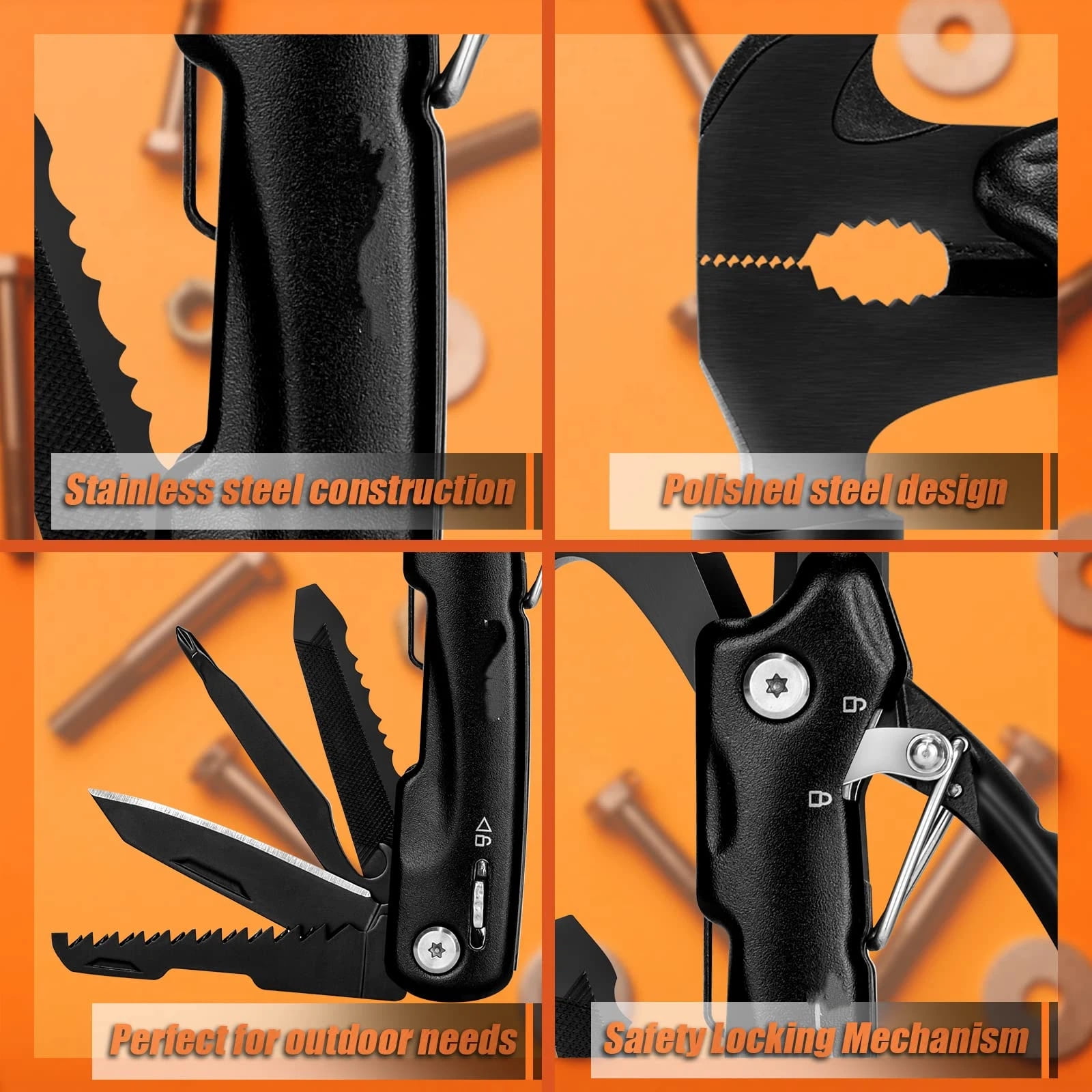 12 in 1 Hammer Multitool Gifts for Men, White Elephant Gifts for Adults, Mens Gifts for Dad Him Husband, Christmas Gift for Mens Dad Him, Camping Essentials Gear，black(14*7cm）