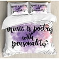 thumbnail image 3 of Music Duvet Cover Set Twin Size, Inspirational Quote about Music Hand Written Calligraphy Color Splashes Art, Decorative 2 Piece Bedding Set with 1 Pillow Sham, Violet Coral Black, by Ambesonne, 3 of 3